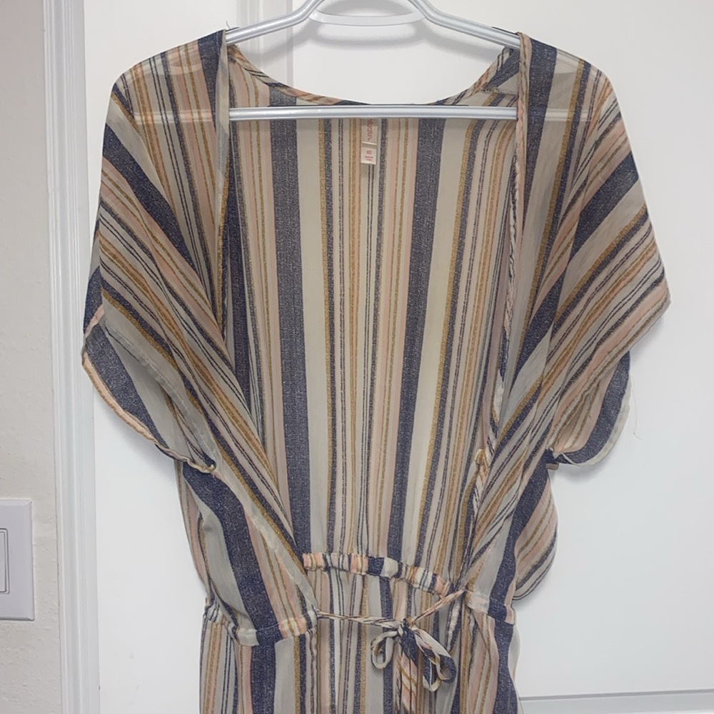 Sheer Striped Kimono w/ Drawstring